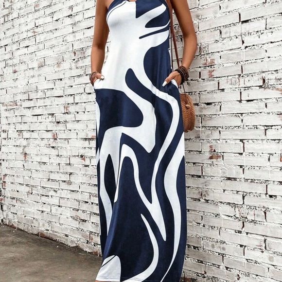 SEXY Graphic Print Criss Cross Halter Neck Hidden Pocket Maxi Dress *NEW* - Picture 6 of 8